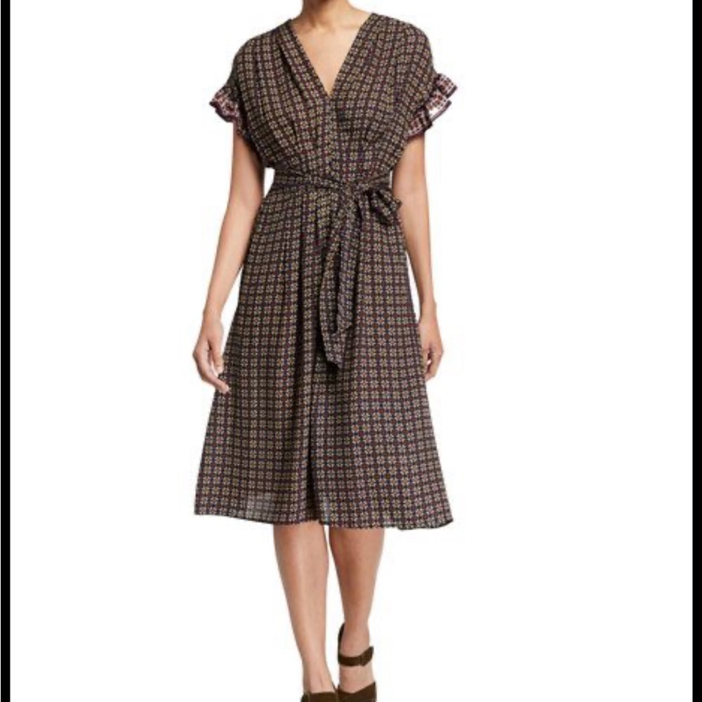 Max Studio Printed Tie Waist A-Line Midi Dress, Size Small